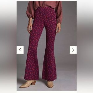Anthropologie Knit Flare Pants in Animal Print Plum